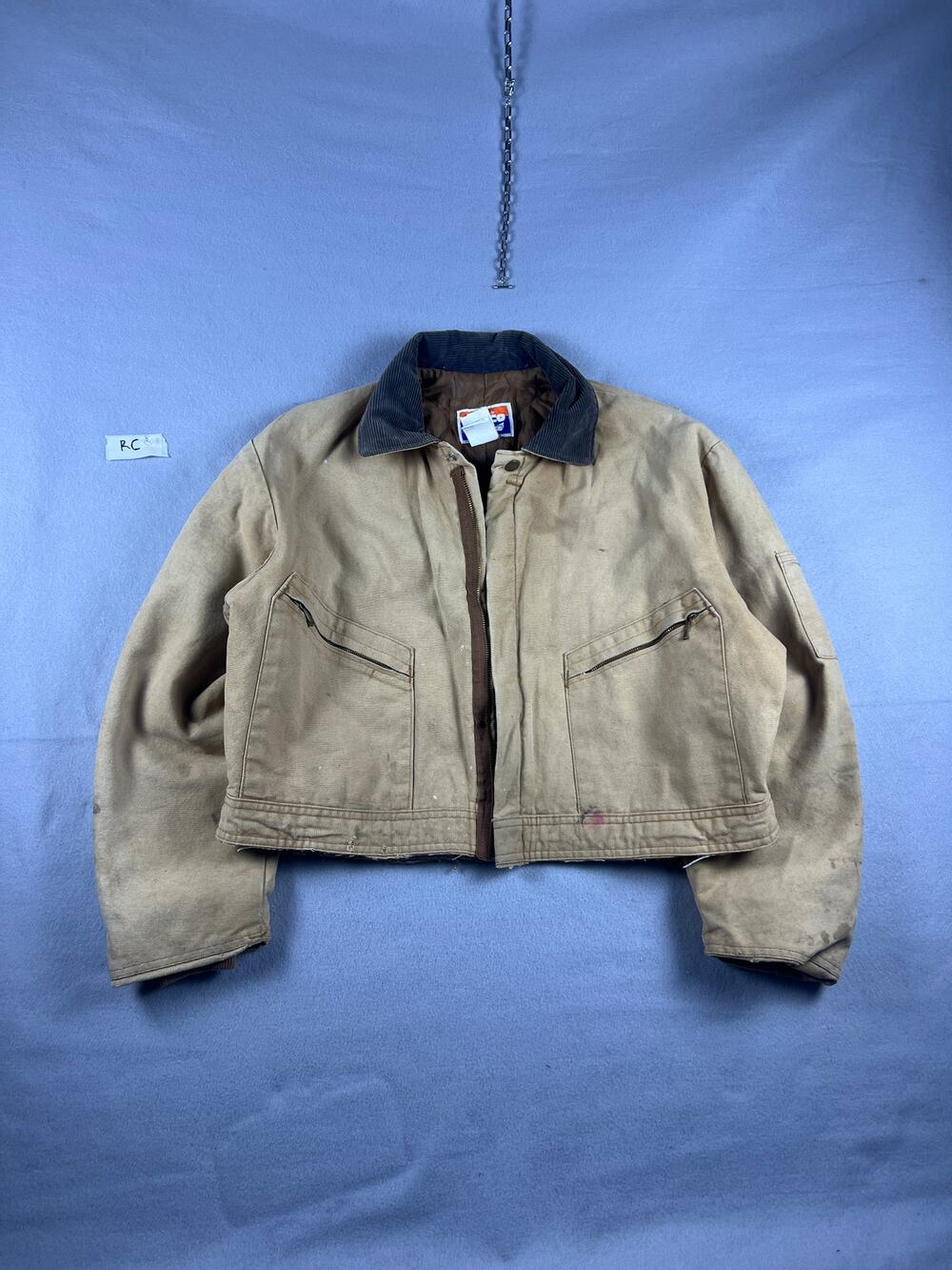 Vintage Berco Duck Canvas Work Jacket Mens L Tan Corduroy Collar Quilted Lined